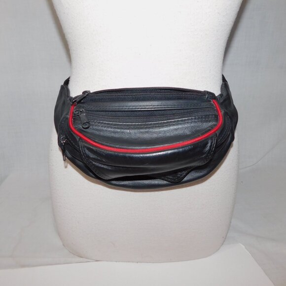 Targus Leather Black With Red Detail Adjustable Fanny Pack Belt Bag - Picture 5 of 8